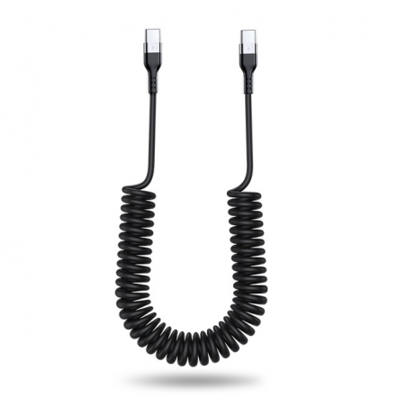 Gekrulde USB-C naar USB-C kabel - 1 meter - zwart
